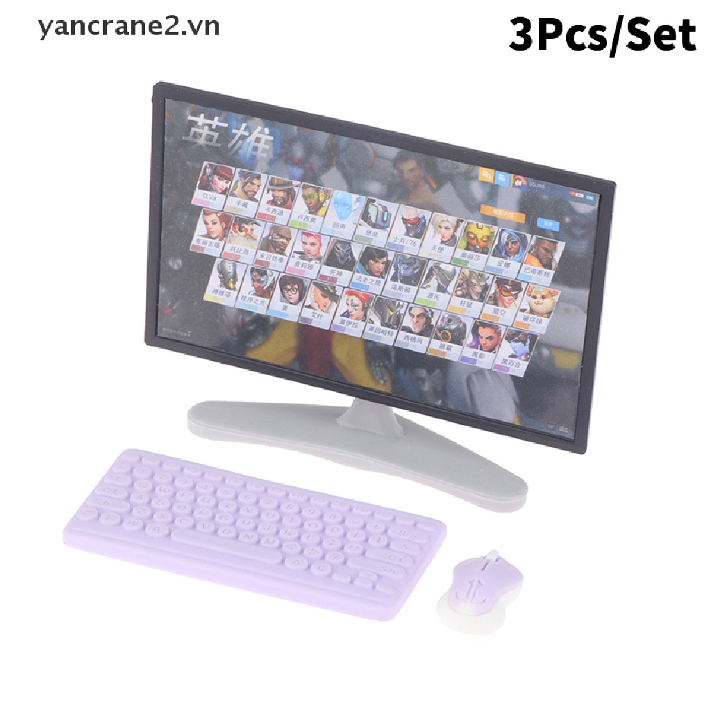 Set 3 Mô Hình TV / Chuột / Bàn Phím Để Bàn Trang Trí Nhà Búp Bê 1: 12 1: 12
