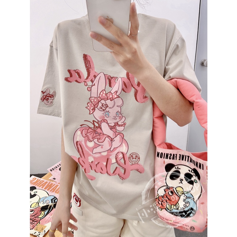 Áo Thun Tay Ngắn Dáng Rộng In Họa Tiết Hoạt Hình Phong Cách Hồng Kông Thời Trang Cho Nữ