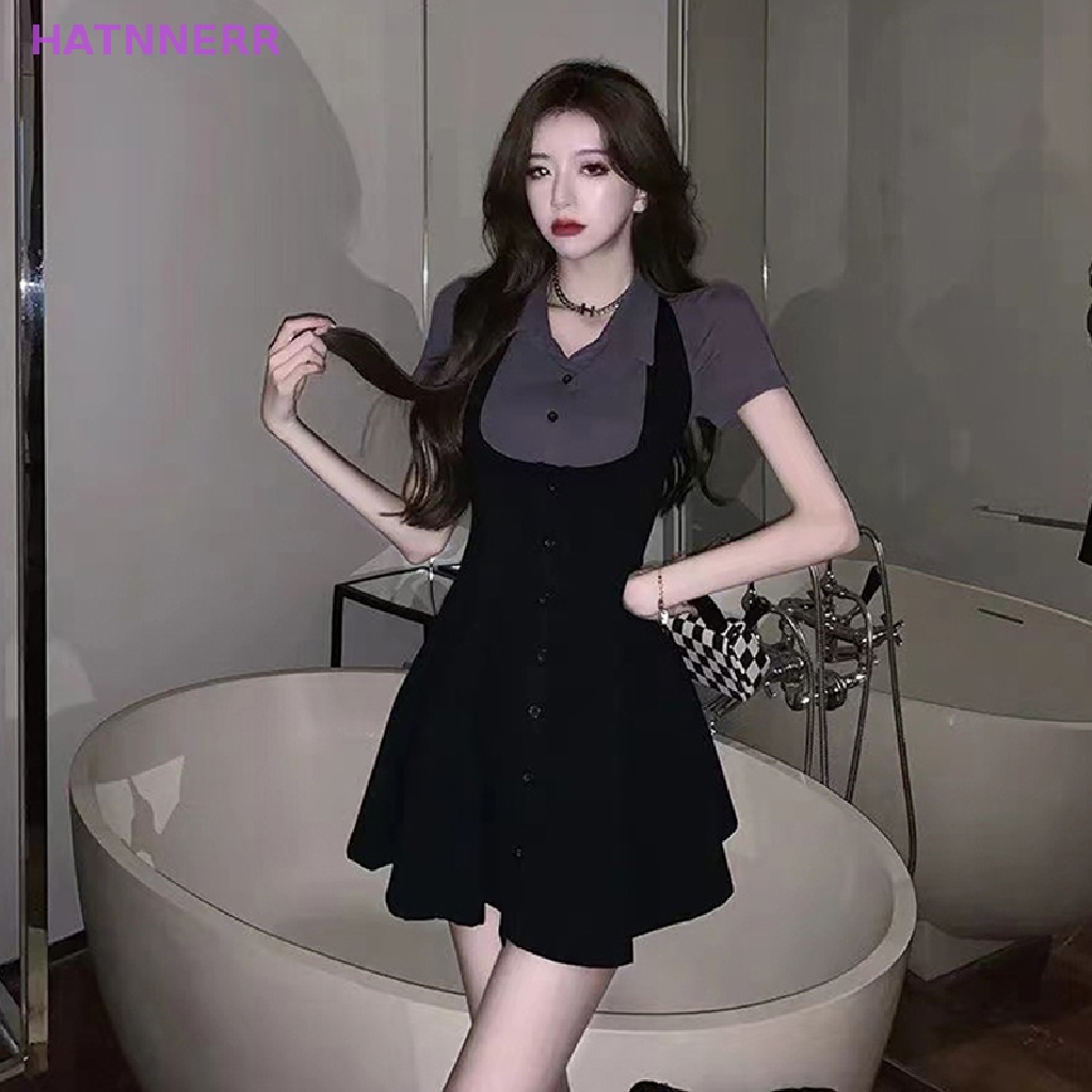 Đầm Mini Giả Hai Mảnh Dáng Chữ A Tay Ngắn Ghép Nối Hàng Ngày Cho Nữ FHS