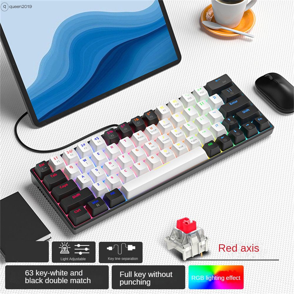 Bàn Phím Trò Chơi Đánh Vần Kép 63 Phím Bàn Phím Cơ Thi Đấu Chạy Điện Không Va Đập Có Dây Trục Màu Xanh Lá Cây Bán Buôn Queen2019