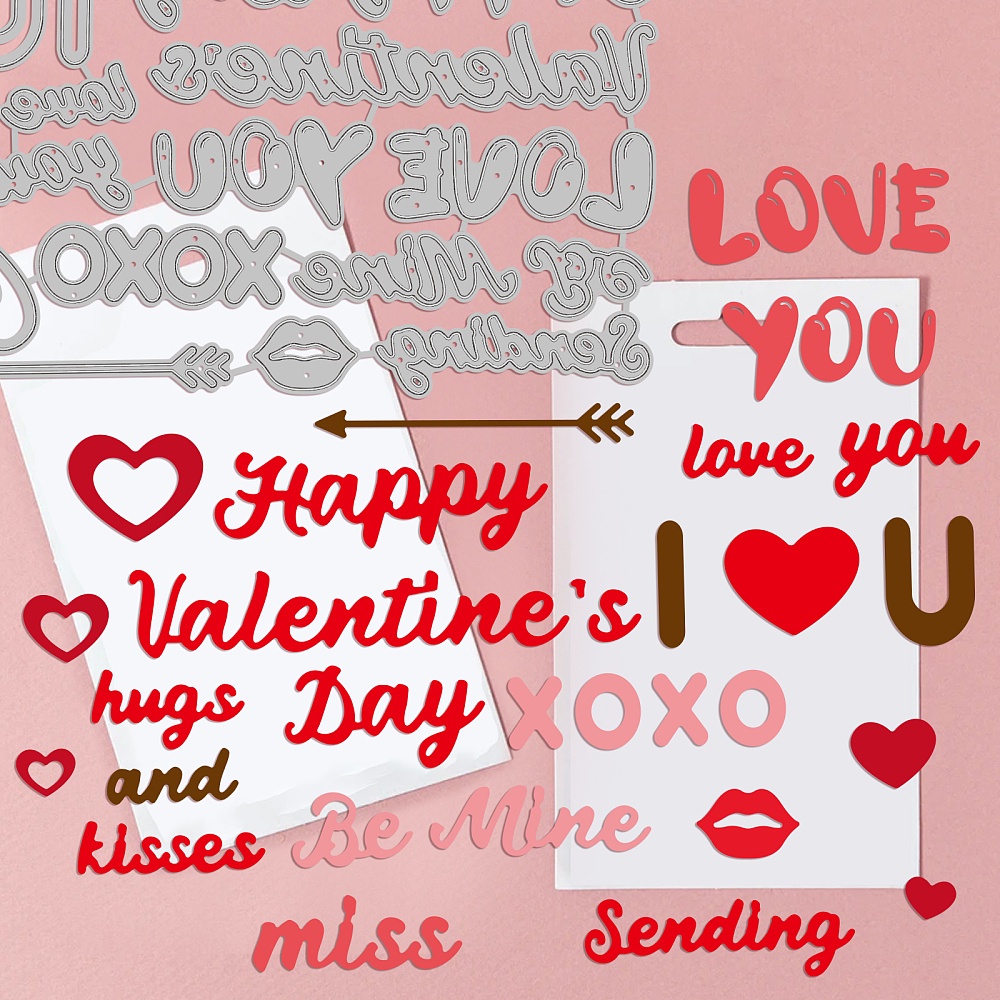 1 Bộ Khuôn Cắt Giấy Kim Loại Hình Trái Tim + 1 Bộ Khuôn Cắt Hình Chữ Love