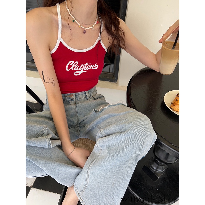 Wittygirls-áo Hai Dây In Chữ Cái Đệm Ngực Nhỏ Hai Dây Màu Sắc Cho Nữ