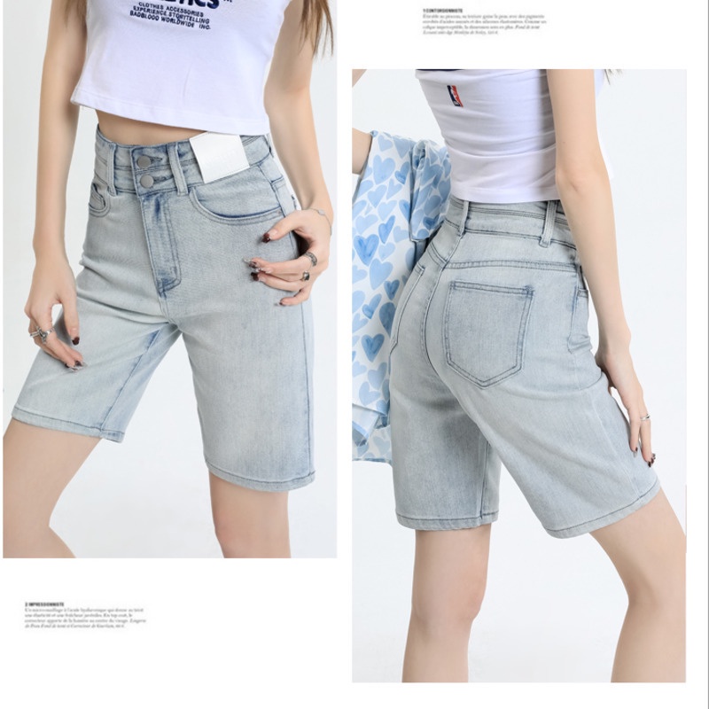 Quần Short Denim Dáng Ôm RENJIANVSHENG Thời Trang Mùa Hè Năng Động