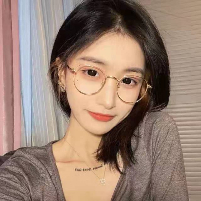 (KIQI-FASHION) COD Mắt Kính Gọng Kim Loại Tròn Chống Bức Xạ Ánh Sáng Xanh / Cổ Điển Thời Trang Phong Cách Hàn Quốc Cho Nữ