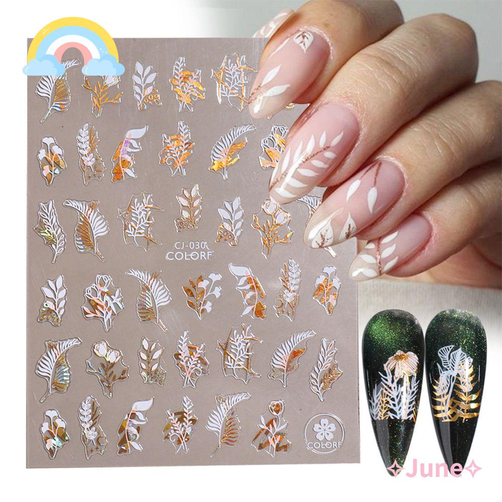 [Hàng mới về] Miếng dán trang trí móng tay hình hoa lá 3d màu sáng lấp lánh