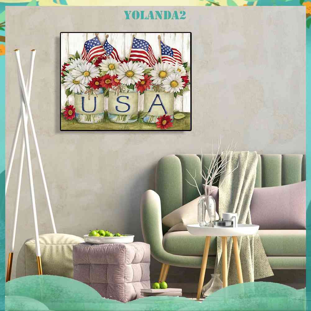 Tranh Đính Đá Kim Cương Toàn Bộ 5D DIY Hình Cờ Mỹ