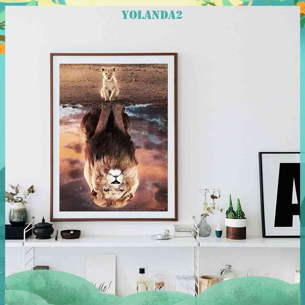 Tranh Đính Đá Kim Cương Toàn Bộ 5D DIY Hình Vẽ Mèo / Sư Tử Phản Chiếu