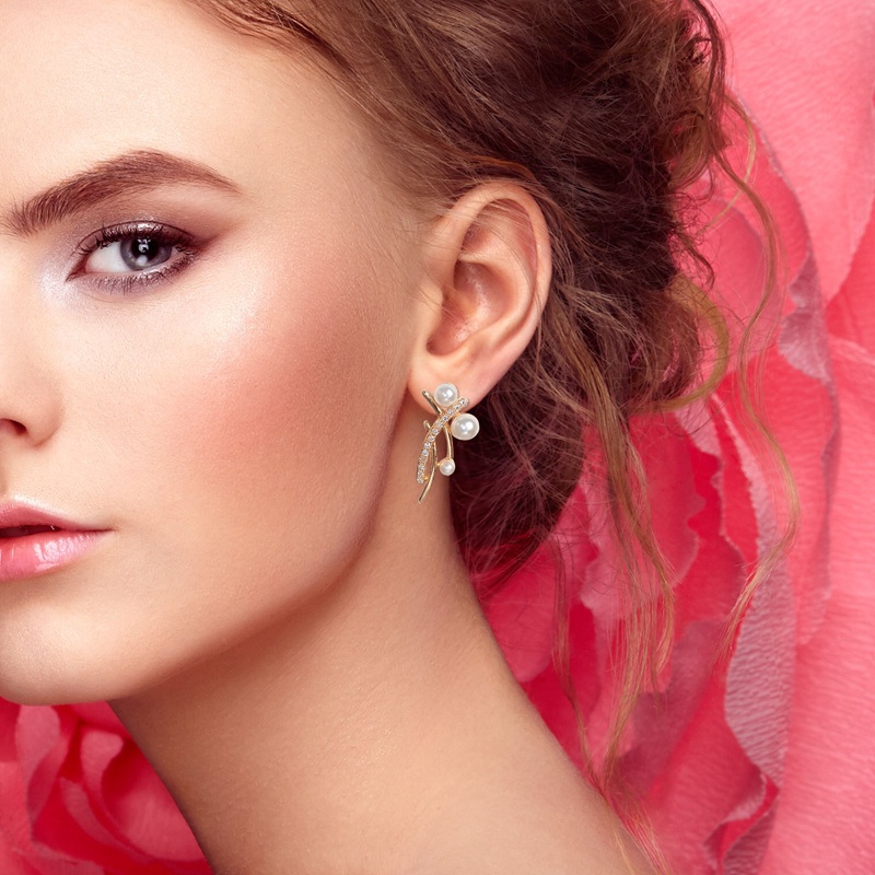 Margot INS Bông Tai Xỏ Lỗ Xỏ Hạt Ngọc Trai Chéo Tươi Tắn Hàng Ngày Cho Nữ