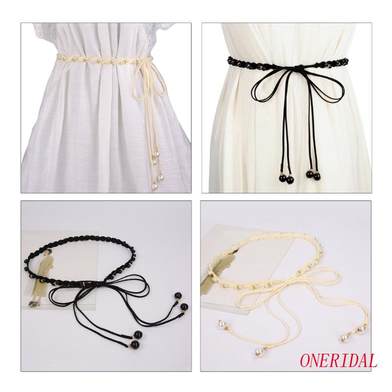 Thắt Lưng Bện Dây Mỏng Đính Ngọc Trai Nhiều Màu Phong Cách Boho Tinh Tế Cho Nữ