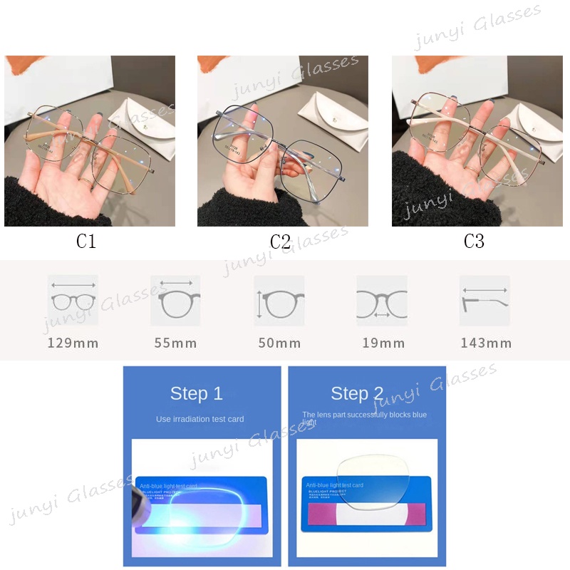 Kính Mát Gọng Vuông Lớn Chống Tia UV Ánh Sáng Xanh Chống Bức Xạ Bằng Kim Loại Cho Nam Và Nữ