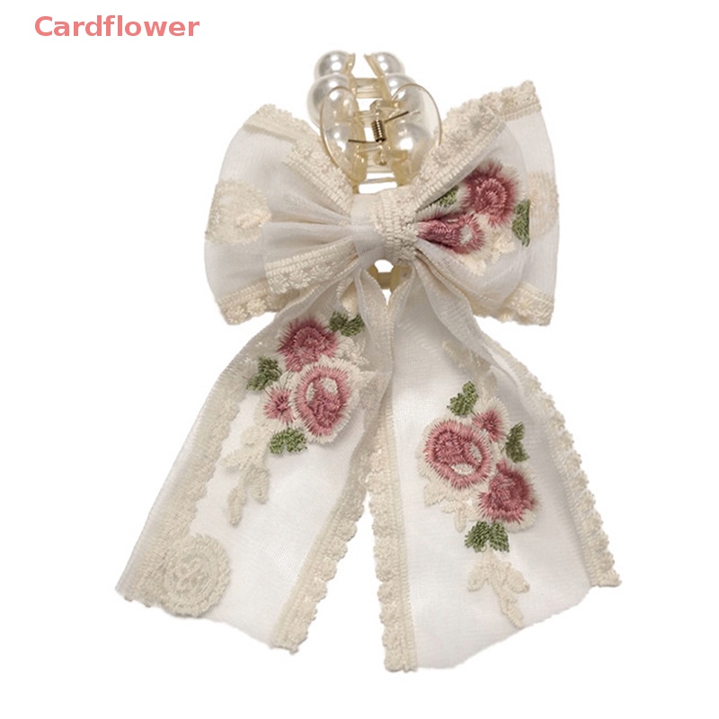 Kẹp Tóc Nơ Thêu Hoa Bằng Vải Ren Phong Cách Hàn Quốc Mới Cho Bé Gái