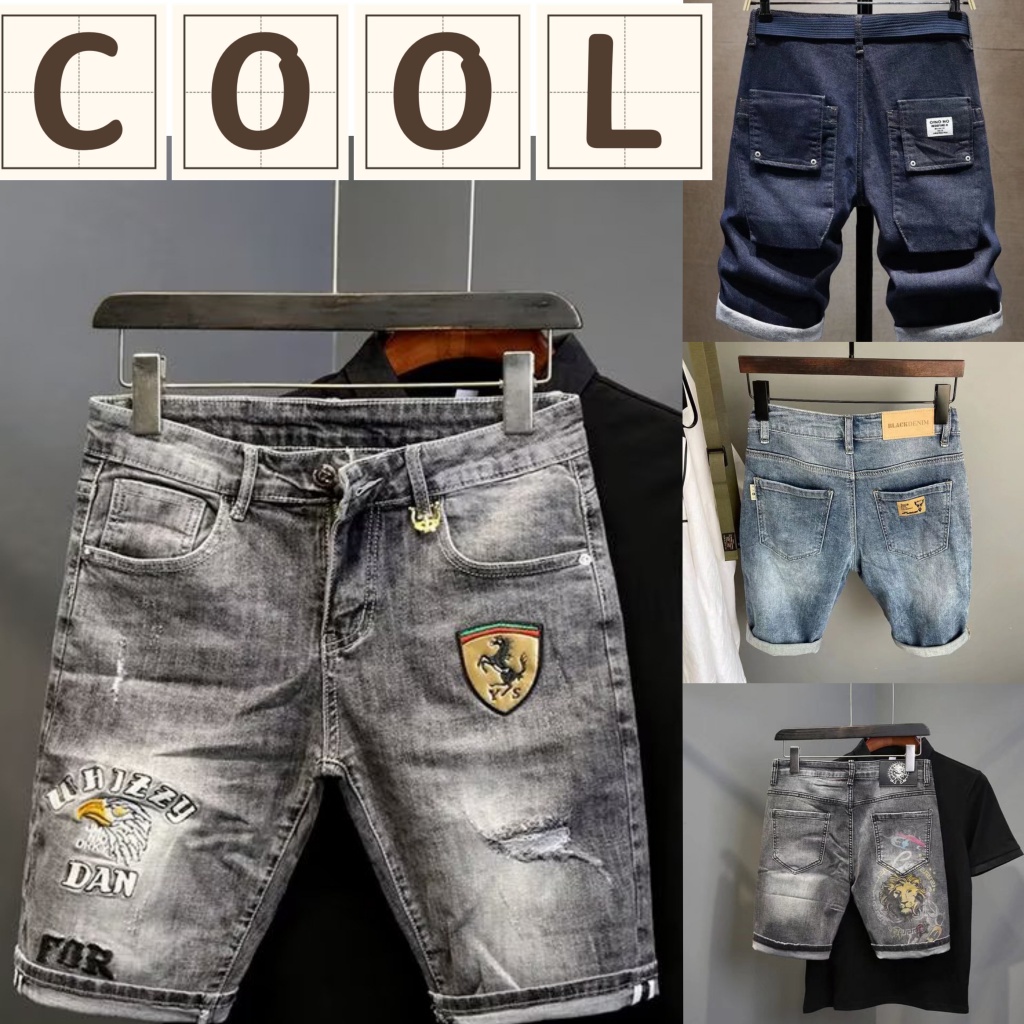 Quần Short Jean Ống Thẳng Lưng Vừa Phối Khóa Kéo Thời Trang Mùa Hè Cho Nam