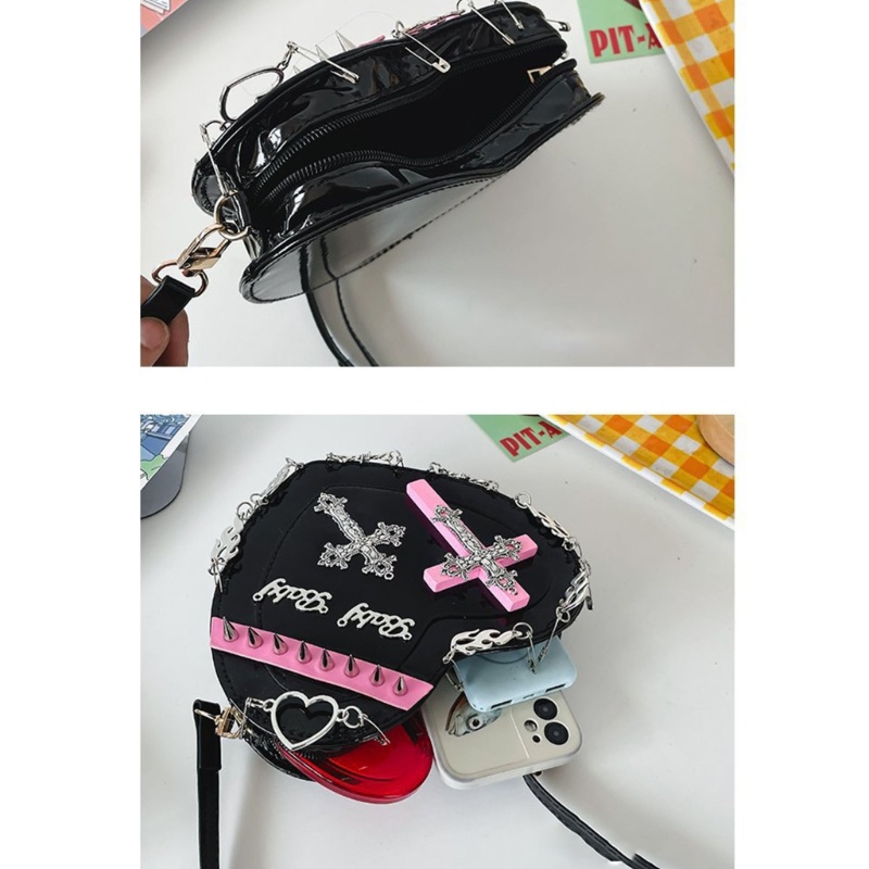 Túi Đeo Chéo Da PU Hình Trái Tim Phong Cách Gothic Harajuku Nhật Bản Cho Nữ