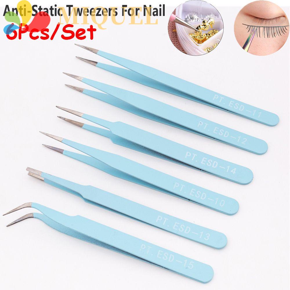 [Hàng mới về] Bộ 6 nhíp cong/thẳng bằng thép không gỉ chống tĩnh điện diy