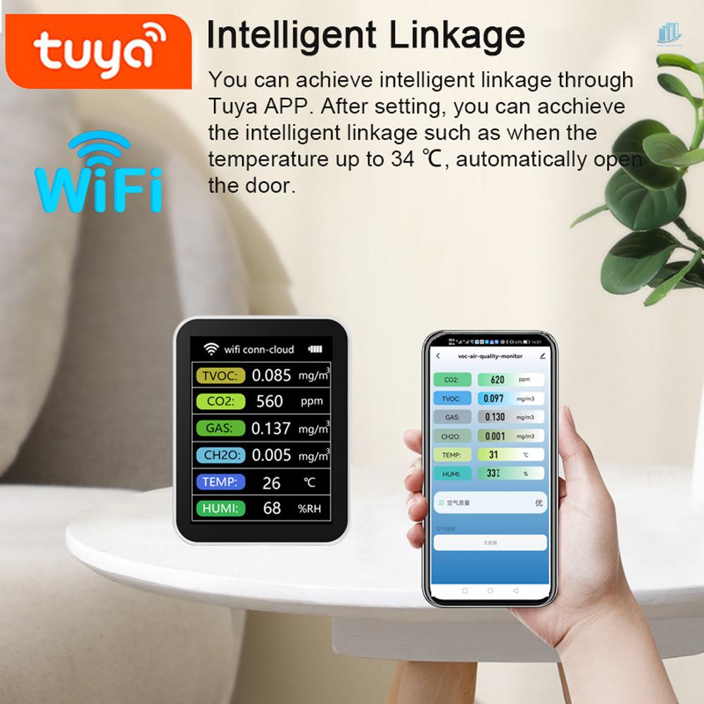 Thiết Bị Dò Chất Lượng Không Khí Di Động 6 Trong 1 TVOC CO2 Gases CH2O Để Bàn Cho Nhà Ở / Văn Phòng