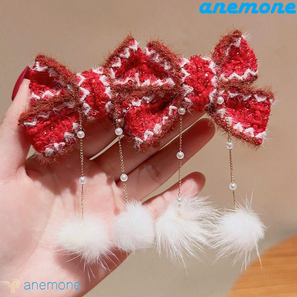 Kẹp Tóc Nơ Phối Bóng Lông Tua Rua Thêu Họa Tiết Sáng Tạo Cho Bé Gái