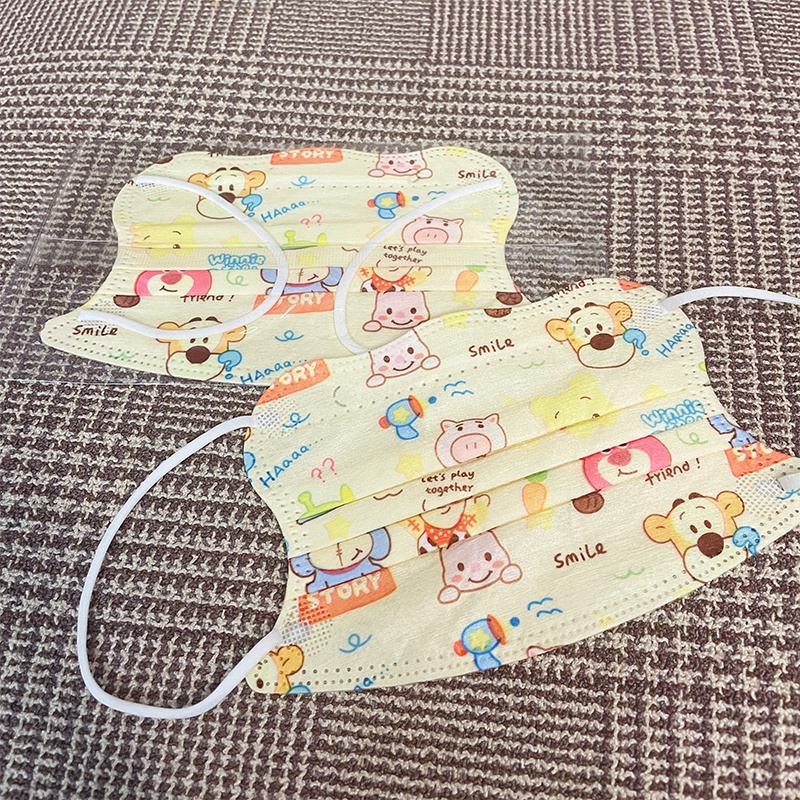 Khẩu Trang Ba Lớp Thoáng Khí Họa Tiết Hoạt Hình Xinh Xắn Dành Cho Bé 4-10 Tuổi