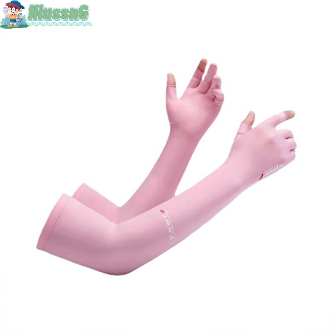1 Cặp Găng Cánh Tay Chống Nắng Bằng Lụa Lạnh Mỏng Phối Lỗ Xỏ Ngón Cái Cho Mùa Hè