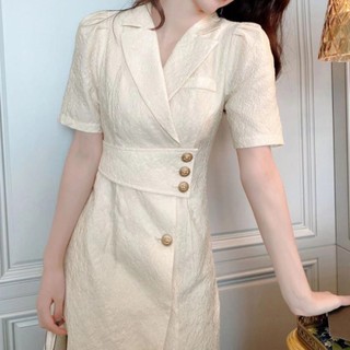 [Hàng Có Sẵn] Đầm Blazer Tay Ngắn Cài Một Hàng Khuy Cao Cấp Phong Cách Pháp