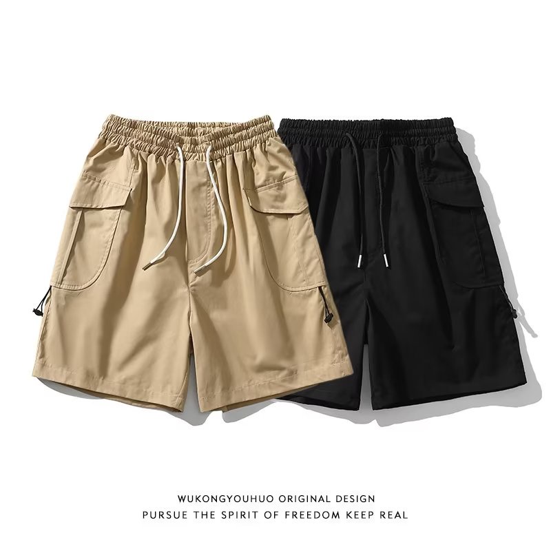 Quần Kaki Ngắn Dáng Rộng Nhiều Túi Phong Cách Hip hop Nhật Bản Cá Tính Cho Nam