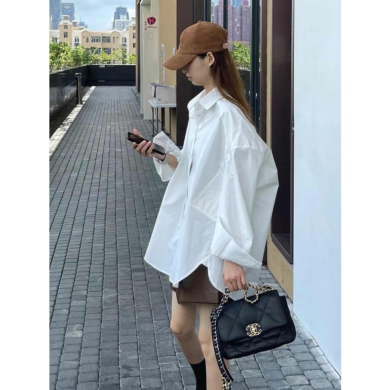 NRVP Áo Sơ Mi Nữ Oversized Vải Cotton Phong Cách Hàn Quốc Mới 2023