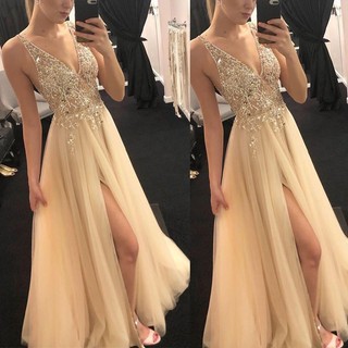Đầm nữ cổ chữ v xẻ tà quyến rũ