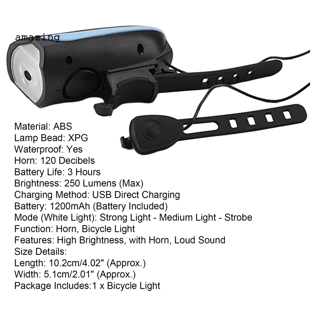 Đèn Pha Xe Đạp MTB Độ Sáng Cao Có Còi Và Sạc Lại Tiện Dụng