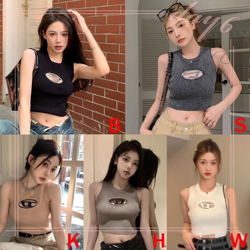 Áo Croptop Cổ Tròn Dáng Ôm Thiết Kế Đục Lỗ Thời Trang Hàn Quốc Cho Nữ