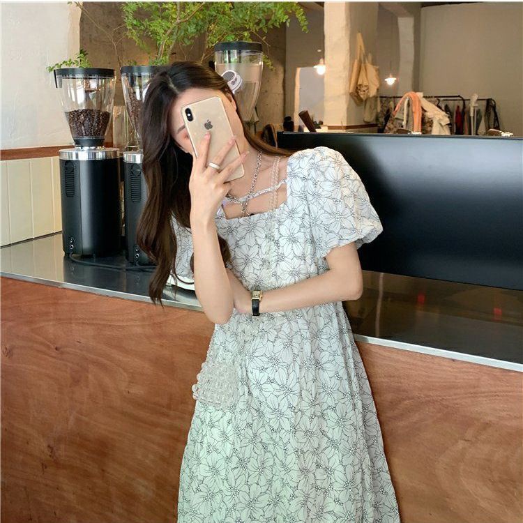 Đầm Hoa Cổ Vuông Chiết Eo Thời Trang Mùa Hè 2023 Plus Size Cho Nữ