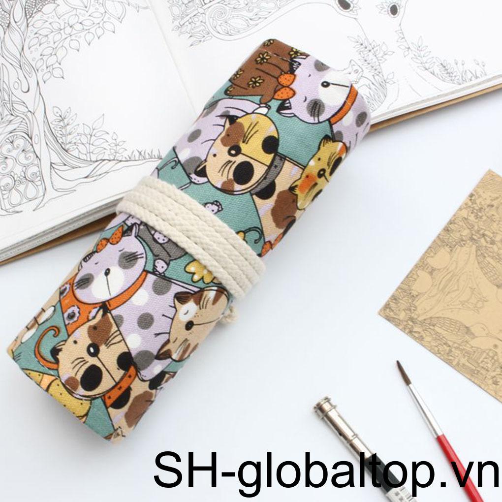 Túi Đựng Bút Chì 12 / 24 / 36 / 48 / 72 Lỗ Bằng Vải Canvas In Hoạt Hình Xinh Xắn Dành Cho Học Sinh