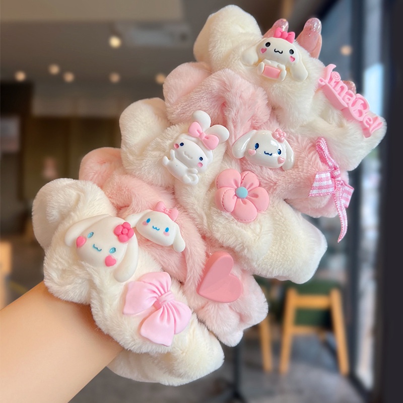Dây Cột Tóc Cao Su Đính Lông Nhung Hình Tai Cún Hoạt Hình Nhật Bản Dễ Thương Cho Bé Gái