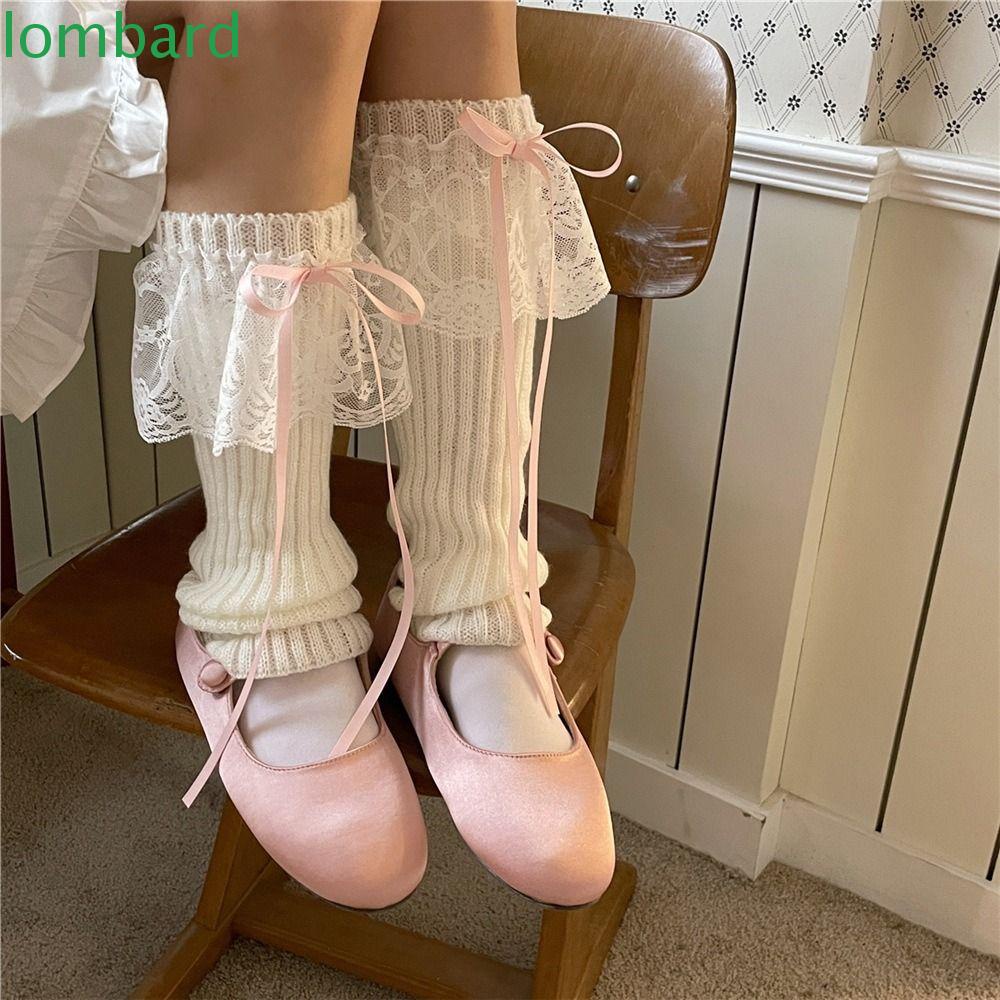 Tất Dệt Kim Giữ Ấm Chân Phối Ren Phong Cách Lolita Thời Trang Thu Đông Ốp