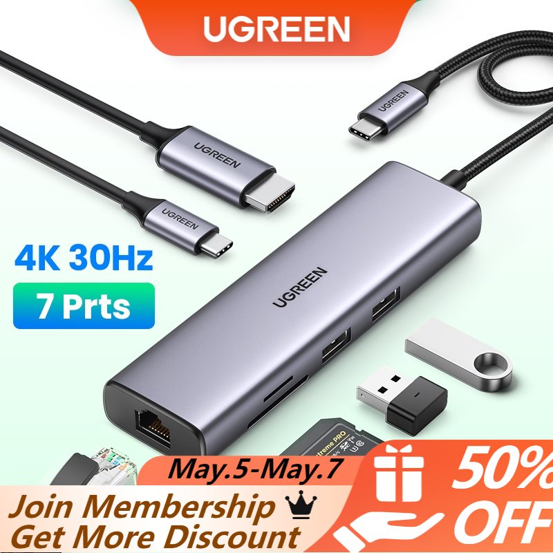 Hub UGREEN chuyển đổi USB C 4K Type C sang HDMI RJ45 USB 3.0 PD 100W SD TF thích hợp cho Macbook Pro Air iPad Pro M1 M2