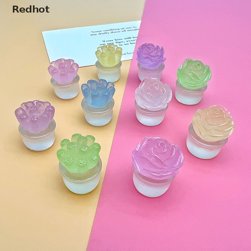 &lt; Redhot &gt; Bộ 2 Chậu Cây Mini Bằng Nhựa Phát Sáng Màu Sắc Ngẫu Nhiên Dùng Trang Trí