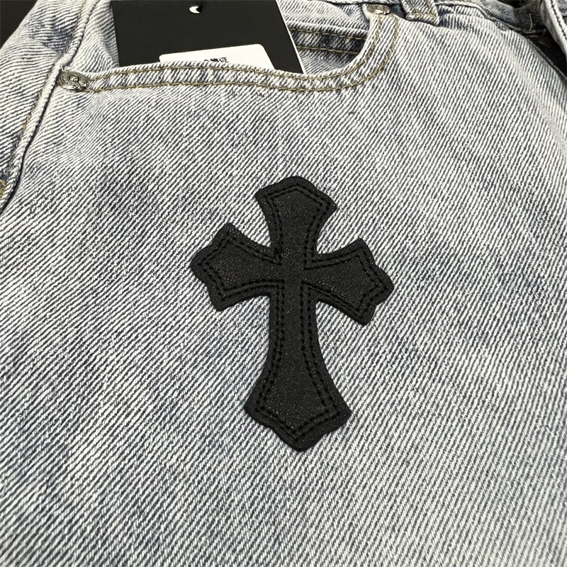 (C) Hrome (H) eart &amp; Heavy duty Quần Short Cắt laser Chéo Từ Da Bò Cứng Màu Bạc Thời Trang Và Xu Hướng