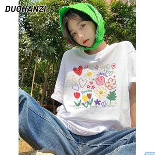 Duohanzi áo thun mùa hè tay cộc dáng rộng phong cách hàn quốc cho nữ