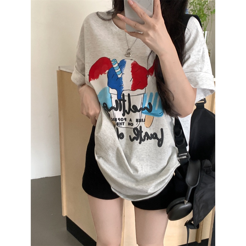 Áo Thun Nữ Dáng Rộng In Hình Cây Kem Dễ Thương