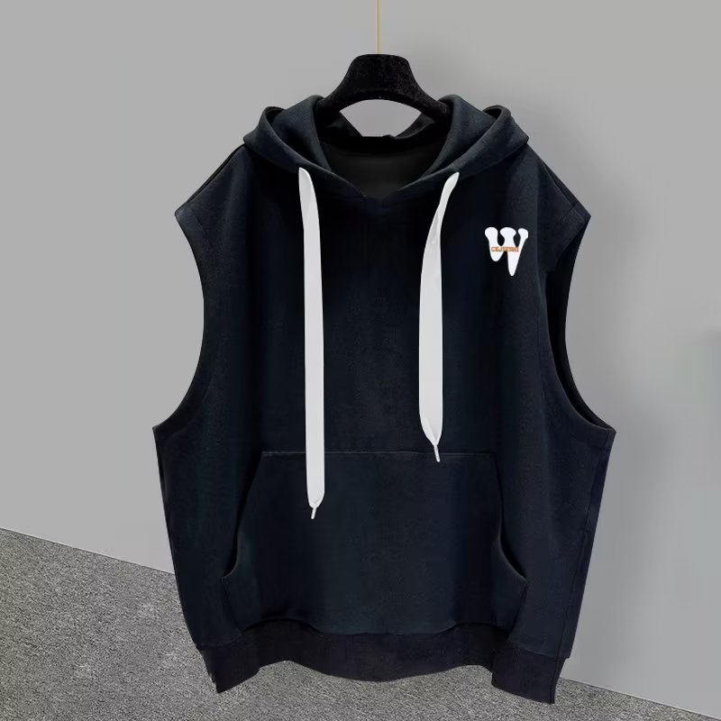 Áo Hoodie Sát Nách Dáng Rộng In Họa Tiết Thời Trang Mùa Hè Cho Nam 2 Màu Lựa Chọn