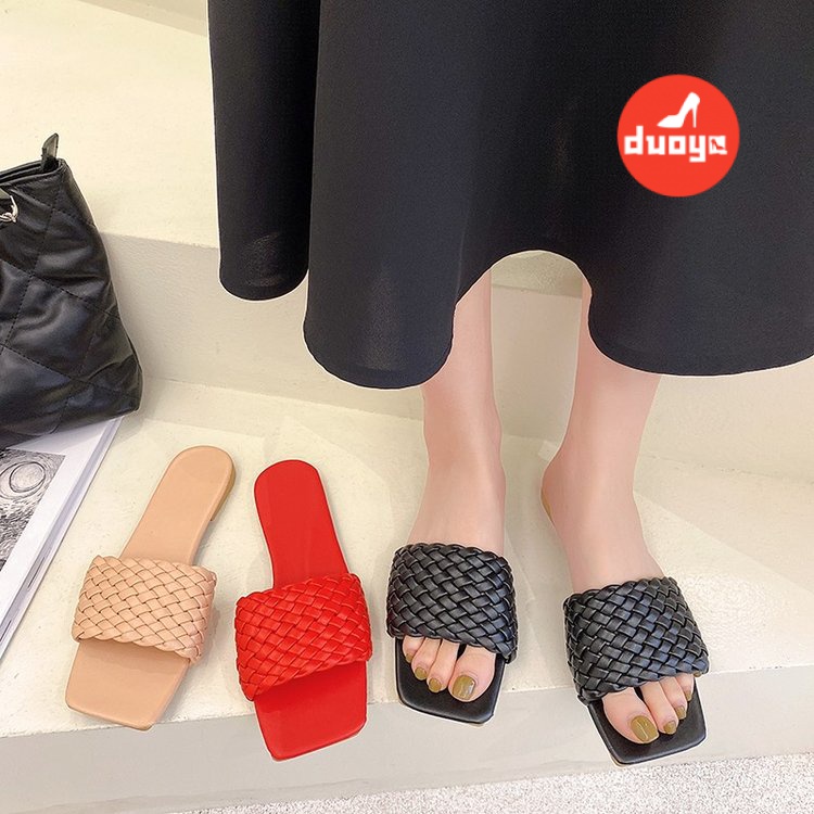 Duoya Dép Lê Đế Phẳng Chống Trượt Mũi Vuông Phong Cách Thần Tiên Đơn Giản Thời Trang Mùa Hè Dành Cho Bạn Nữ Mang Trong Nhà / Ngoài Trời Bán Chạy