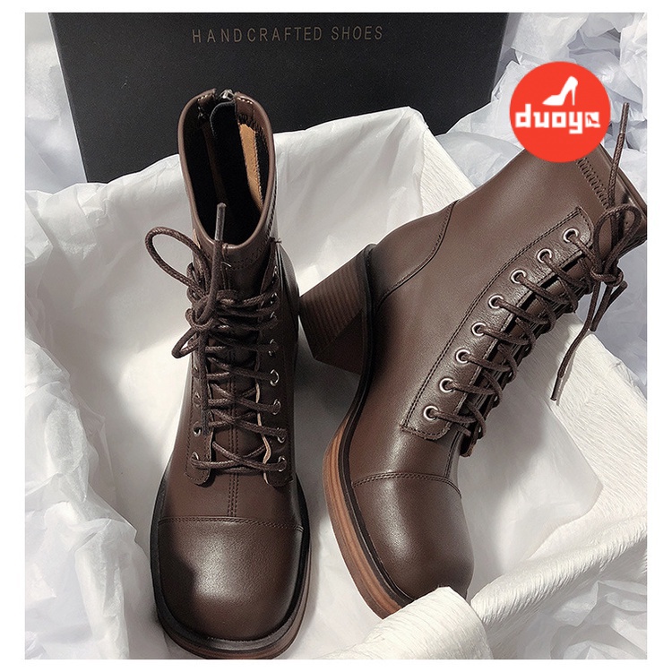 Duoya Tóc Thẳng ~ [Hàng Có Sẵn] Giày Bốt Martin Đế Dày Dài Co Giãn Mỏng Phong Cách Anh Quốc Cổ Điển Cho Nữ