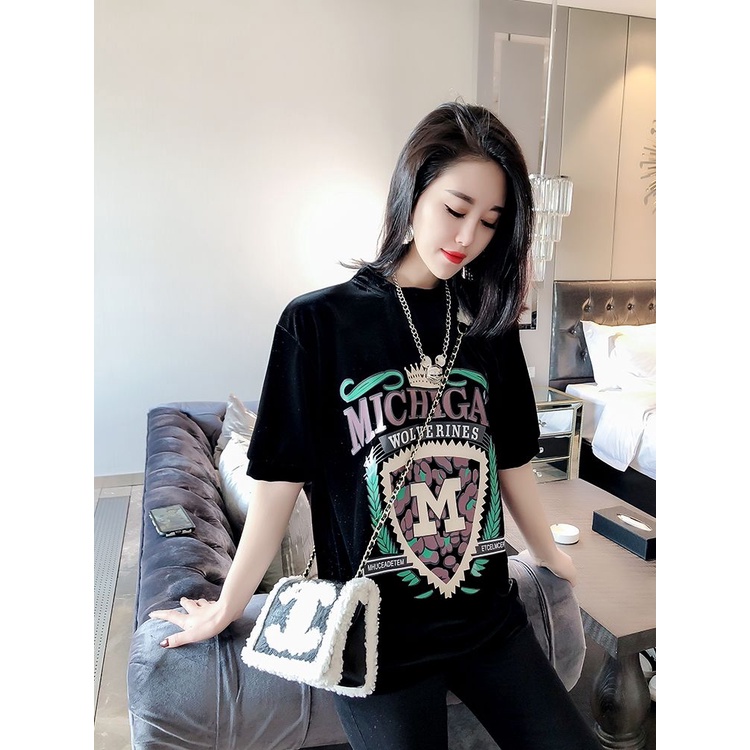 Áo Thun Nữ Ngắn Tay In Chữ Phong Cách Châu Âu