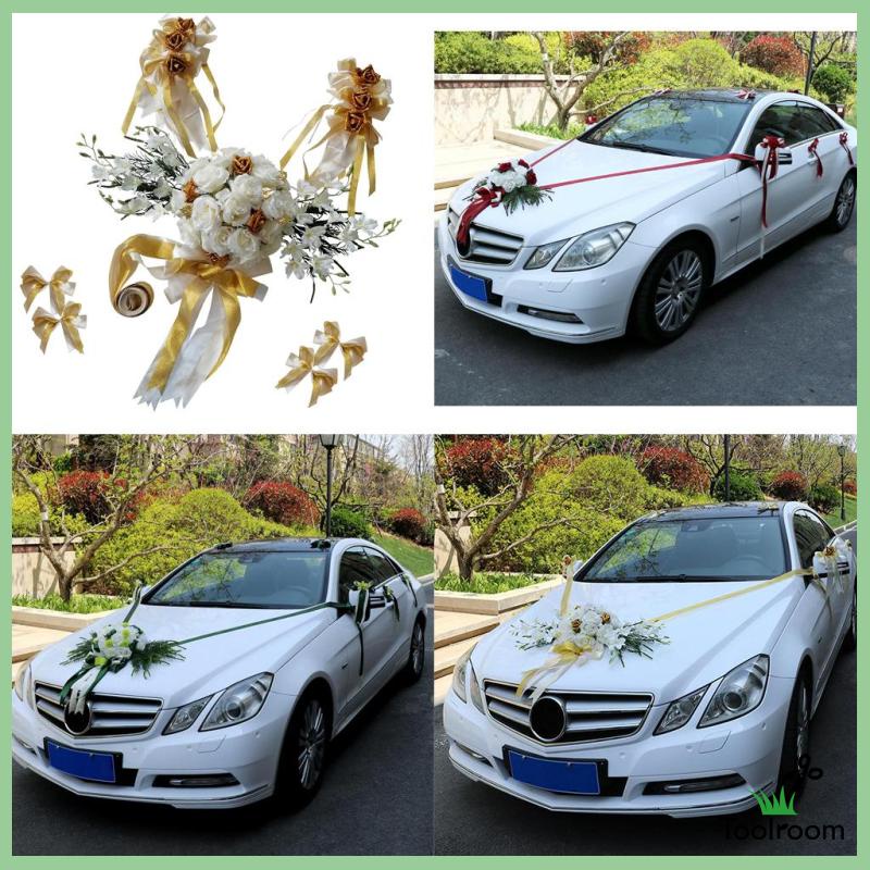 Bộ Ruy Băng Lụa Thắt Nơ Hoa Trang Trí Xe Hơi Đám Cưới