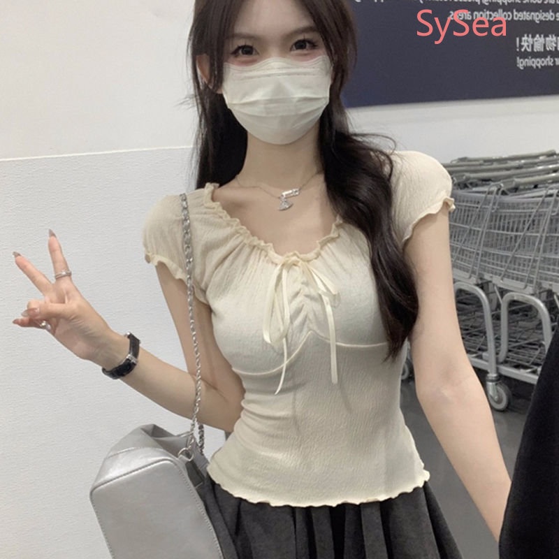 Áo Kiểu Xếp Ly Thắt Nơ Xinh Xắn Thời Trang Mùa Hè Cho Nữ