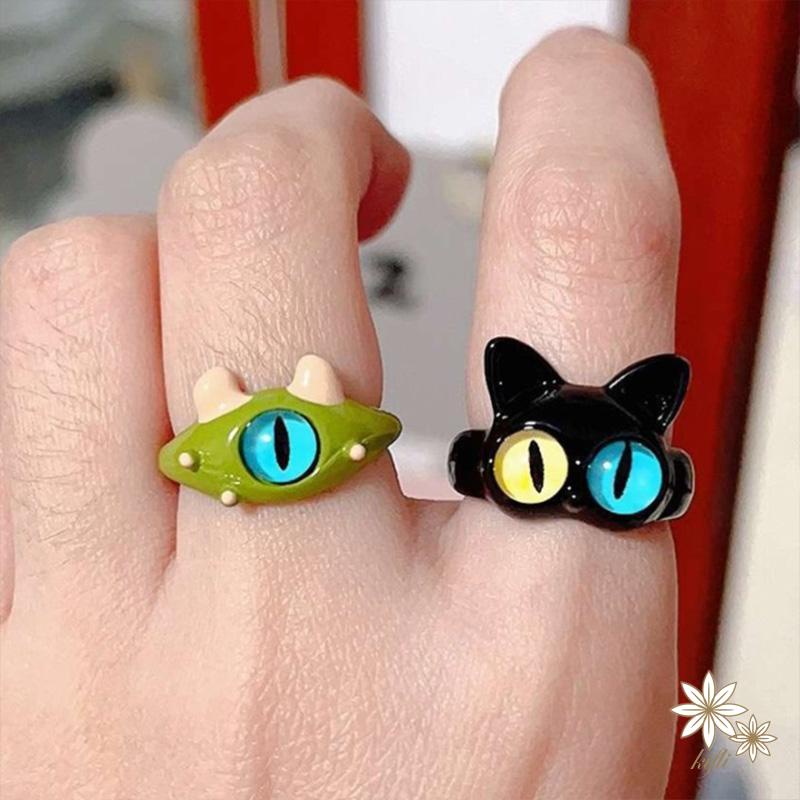 Nhẫn Hình Mèo Đen Mắt To Thiết Kế Độc Đáo Thời Trang Cho Nữ