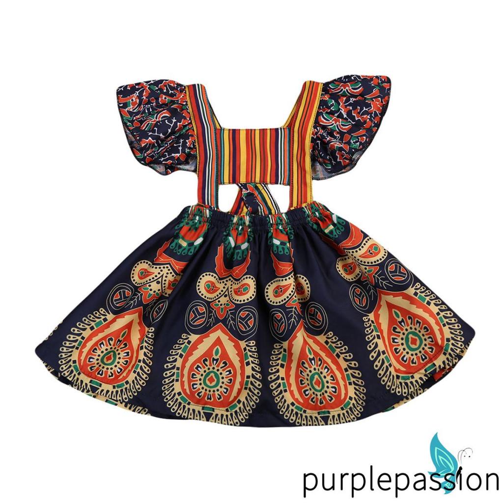 Đầm Công Chúa Dáng Chữ A Tay Bèo Họa Tiết Hoa Phong Cách Bohemian Thời Trang Mùa Hè Cho Bé Gái