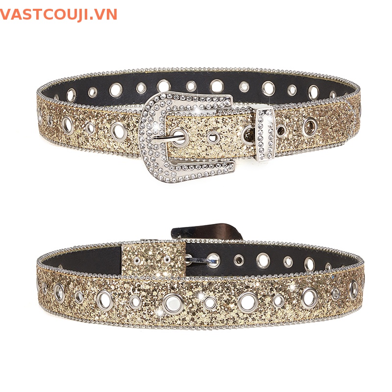 Thắt Lưng Da PU Đính Đá Lấp Lánh Kiểu Cao Bồi Phương Tây Y2K Thời Trang Cho Nam Và Nữ