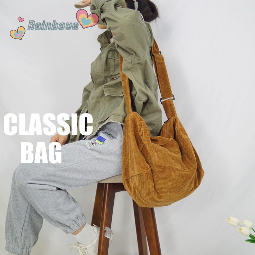 Túi Xách Tote Vải Nhung Kẻ Màu Cầu Vồng Thời Trang Tái Sử Dụng Tiện