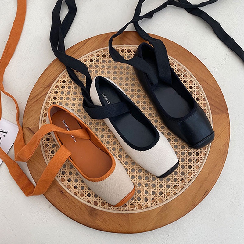 Giày Búp Bê Mũi Vuông Thời Trang vintage Màu Sắc Nổi Bật