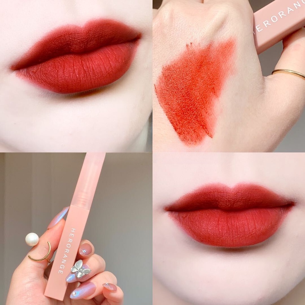 Son Bóng Trang Điểm Dạng Ống Vuông Nhỏ Son Kem Màu Lì Hiệu Ứng Sương Khói HERORANGE Son lì mềm mịn như nhung chống thấm nước chống khô môi lâu trôi