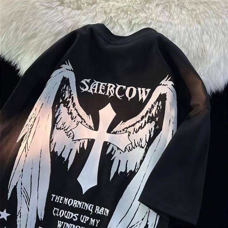 Áo Thun Cổ Tròn In Hình Cánh Quạt Phong Cách Mỹ Thời Trang Mùa Hè Hàng Mới Dành Cho Bạn Nữ